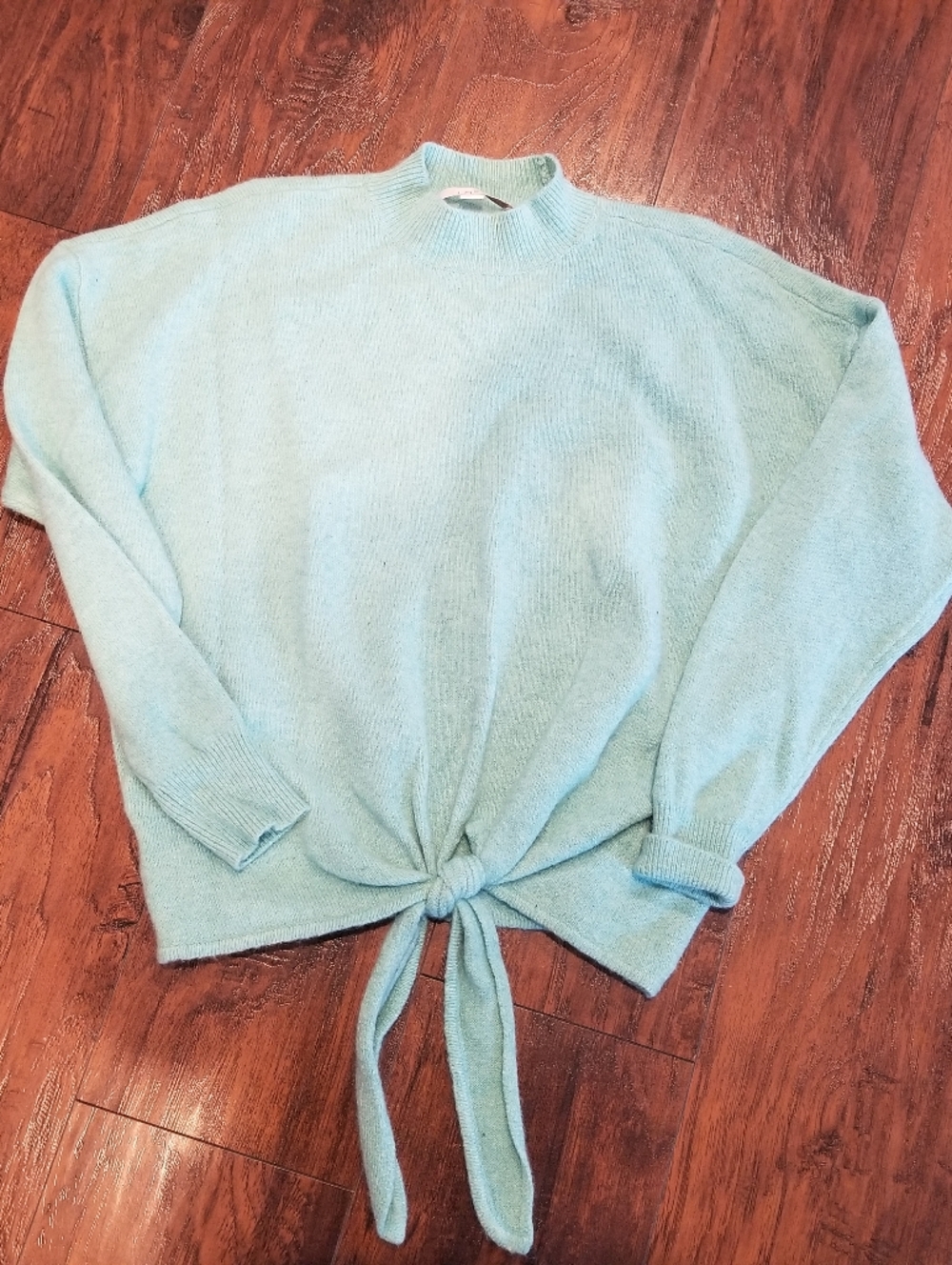 LOFT Size Large L Teal Aqua Crewneck Sweater With Tie